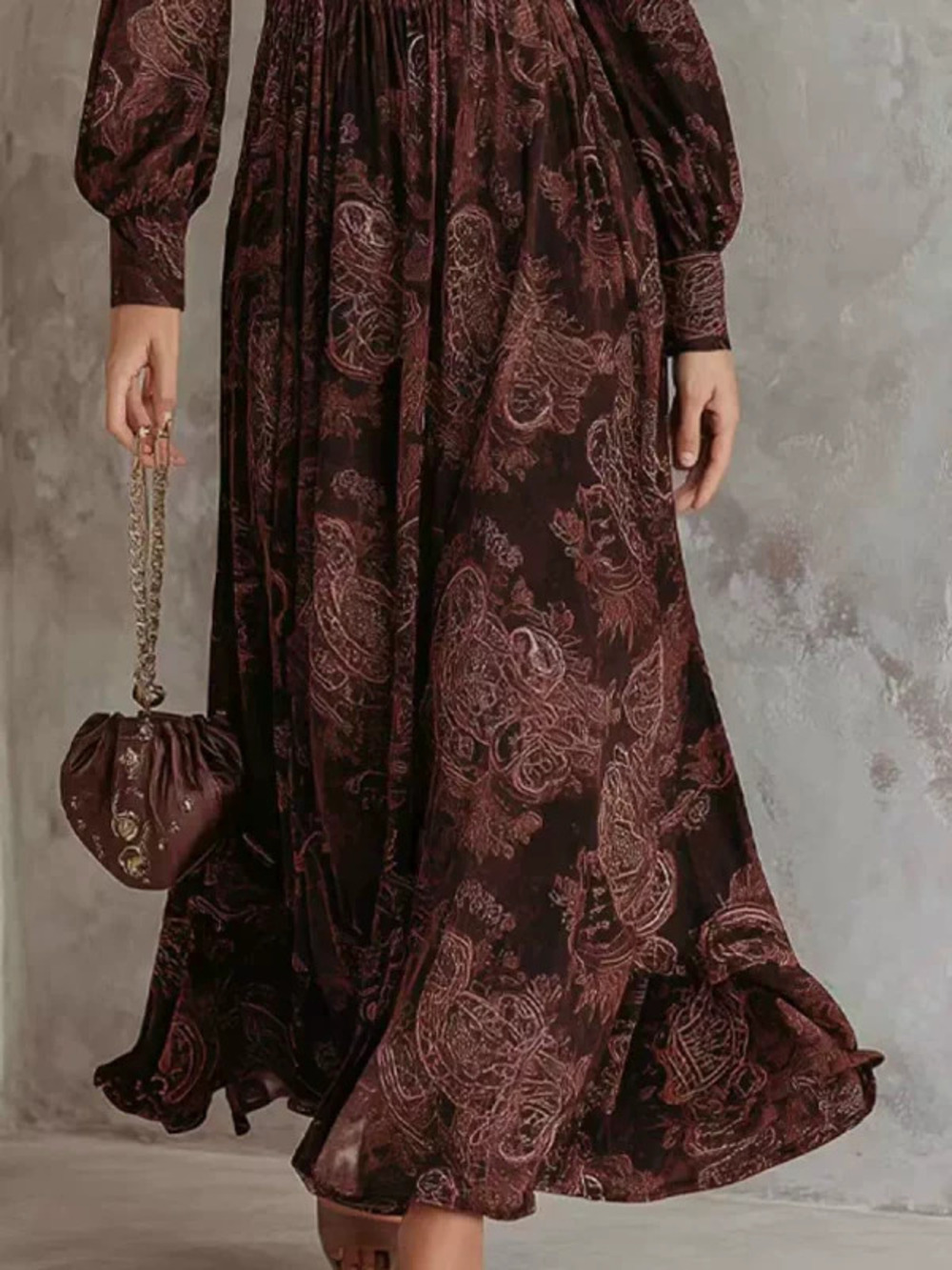 H&M Vintage Floral Print Long Puff Sleeve Fitted Waist Maxi Dress